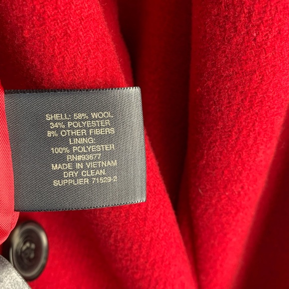 Classic red wool peacoat, women’s medium winter coat, fully lined, pocket detail - Picture 7 of 11